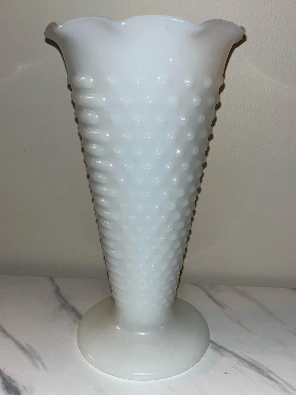 Anchor Hocking White Hobnail Milk Glass Flower Vase 9.5in VTG MCM EUC